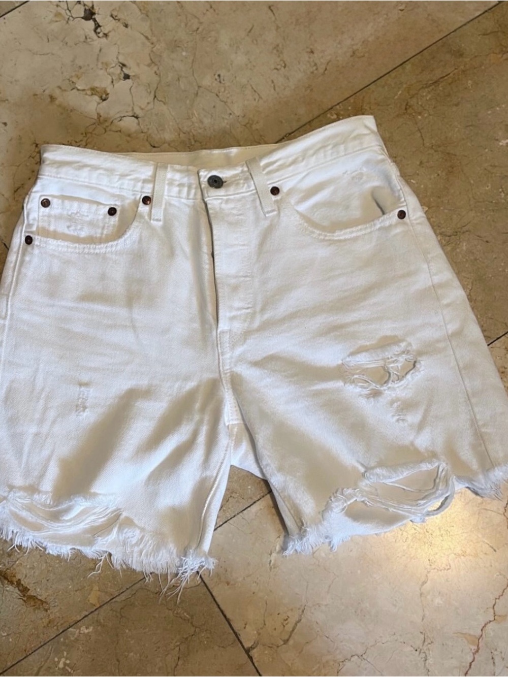 Levi's White Distressed Cutoff Denim Shorts - Women
